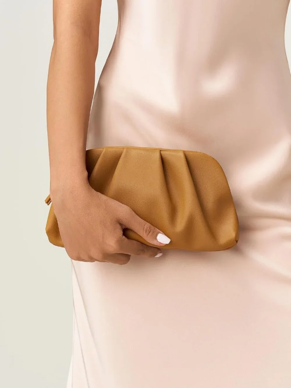 Women's Bronze Brown Pleated Pu Clutch Purse For Elegant Evening Crossbody Bag